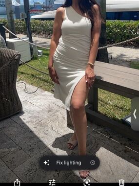 Lulu's Cream One-Shoulder Midi Dress with Side Slit
